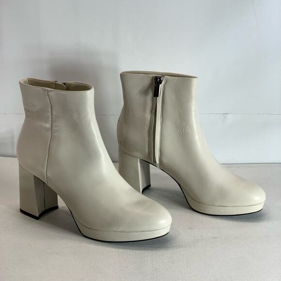 CALVIN KLEIN Women's Ivory Leather Uda Platform Block-Heel Dress Booties SZ 7 - Picture 2 of 13